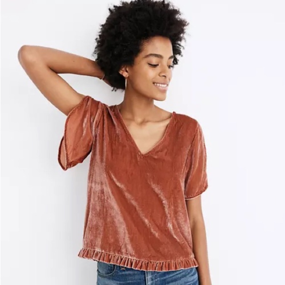 Madewell Velvet Blouse with tulip sleeve